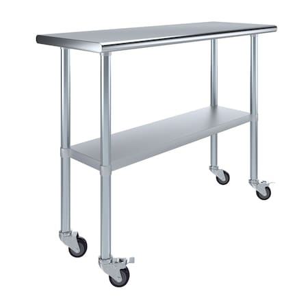 Amgood 18 in. x 48 in. Stainless Steel Table With Wheels AMG WT-1848-WHEELS